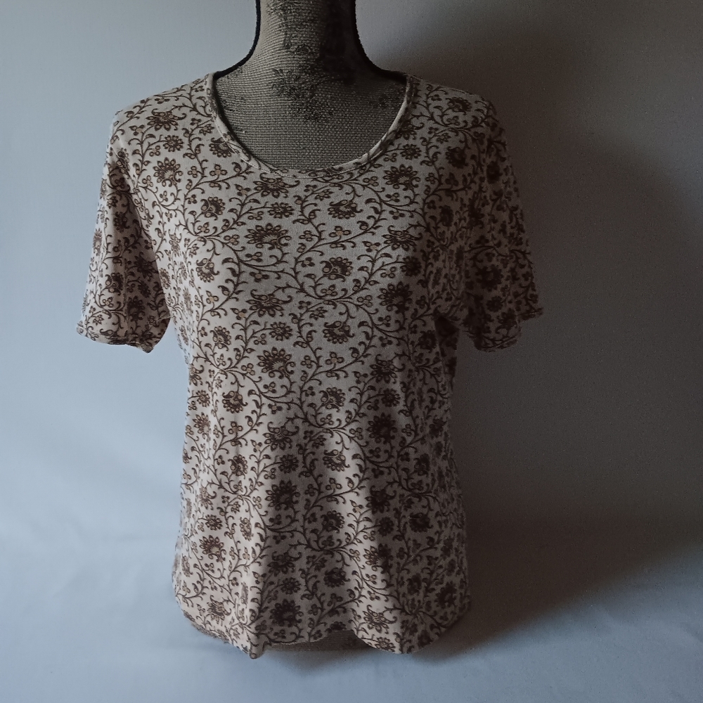 Samantha Stuart women's beige/brown floral short-sleeve top size L